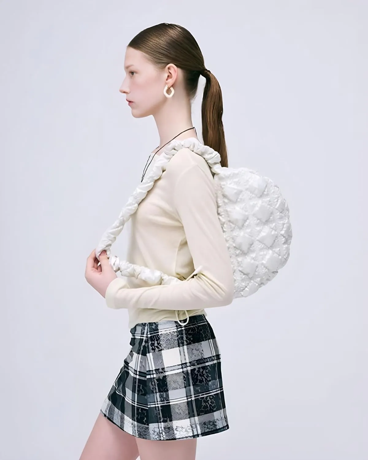 Puffer Quilted Crossbody Bags for Women Small Shoulder Bag Handbag Crescent Purse with Adjustable Strap