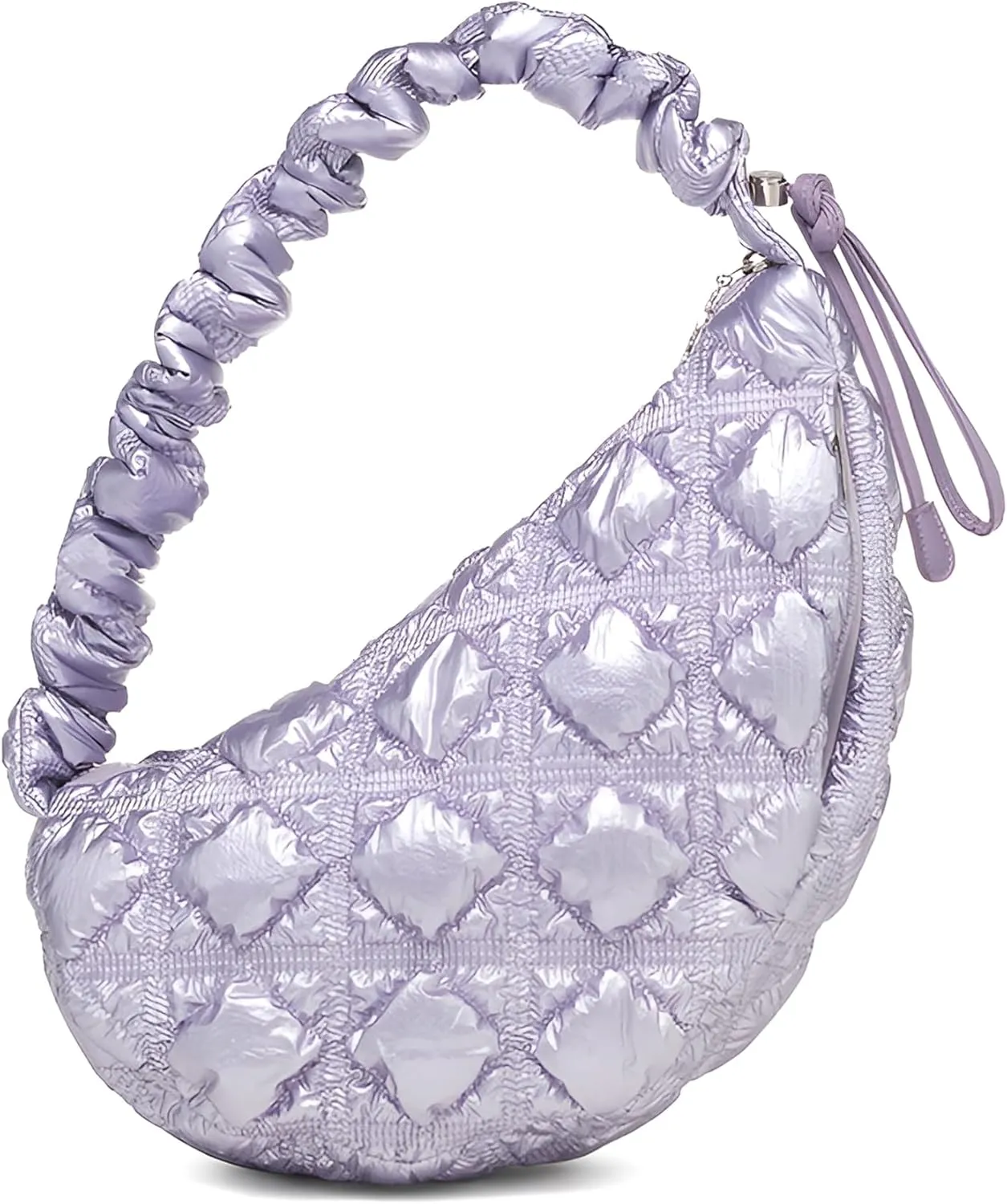Puffer Quilted Crossbody Bags for Women Small Shoulder Bag Handbag Crescent Purse with Adjustable Strap