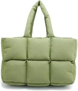 Puffer Tote Bag for Women, Large Puffy Tote Hobo Bag Quilted Handbag Lightweight Padding Satchel Purse Shopper Bags