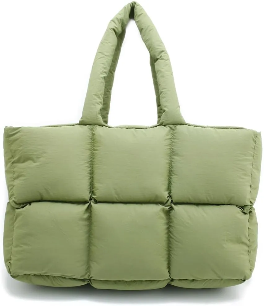 Puffer Tote Bag for Women, Large Puffy Tote Hobo Bag Quilted Handbag Lightweight Padding Satchel Purse Shopper Bags