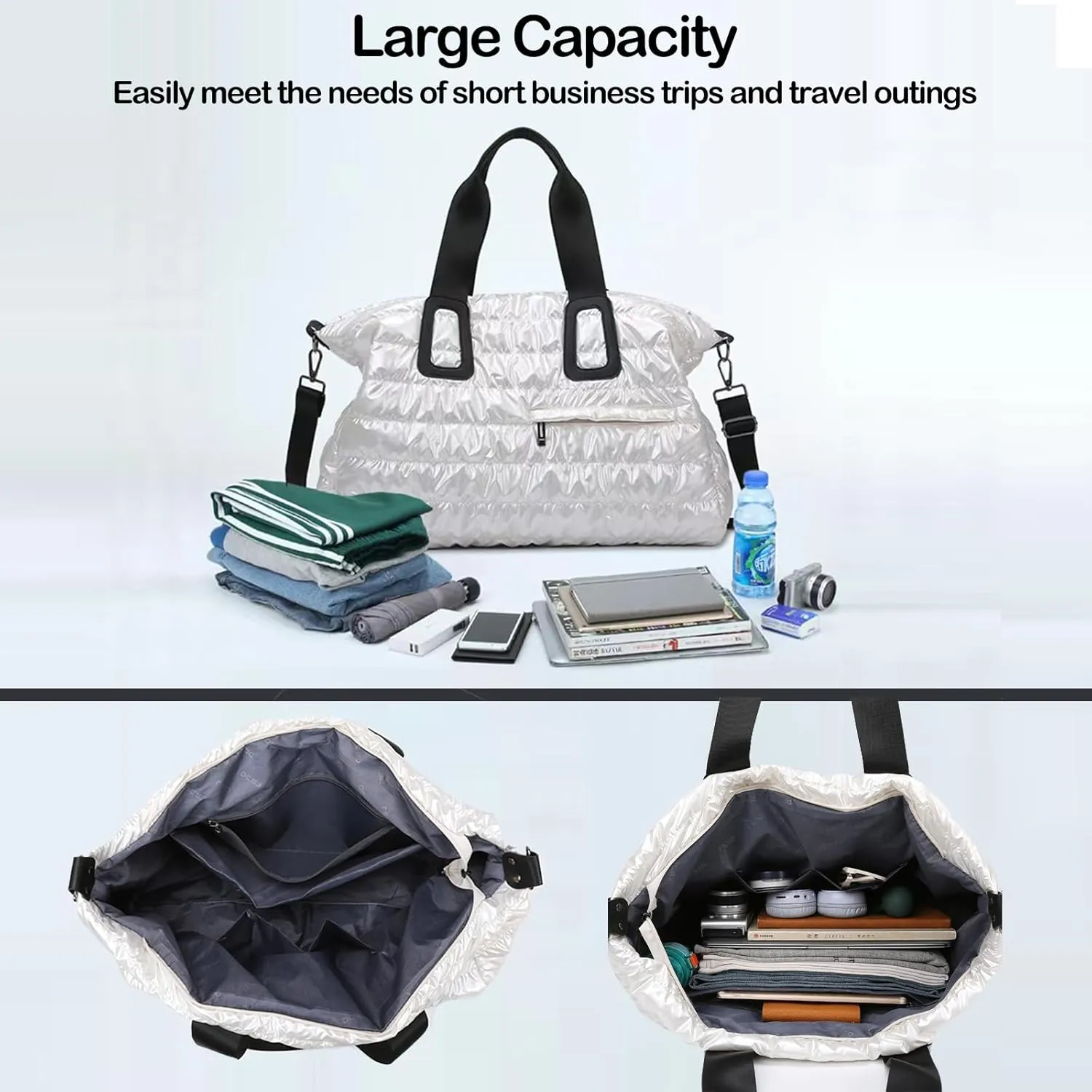 Puffer Tote Bag for Women Large Quilted Puffy Handbag Lightweight Down Cotton Filled Shoulder Crossbody Hobo Bag