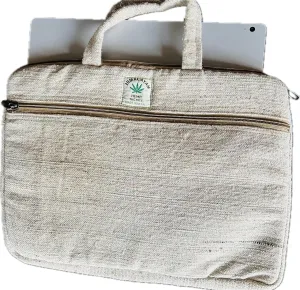 Pure Himalayan Hemp and 100% cotton padded Laptop Bag/Sleeve with Carry Handle fits 15"" laptops Made in Nepal, Grey