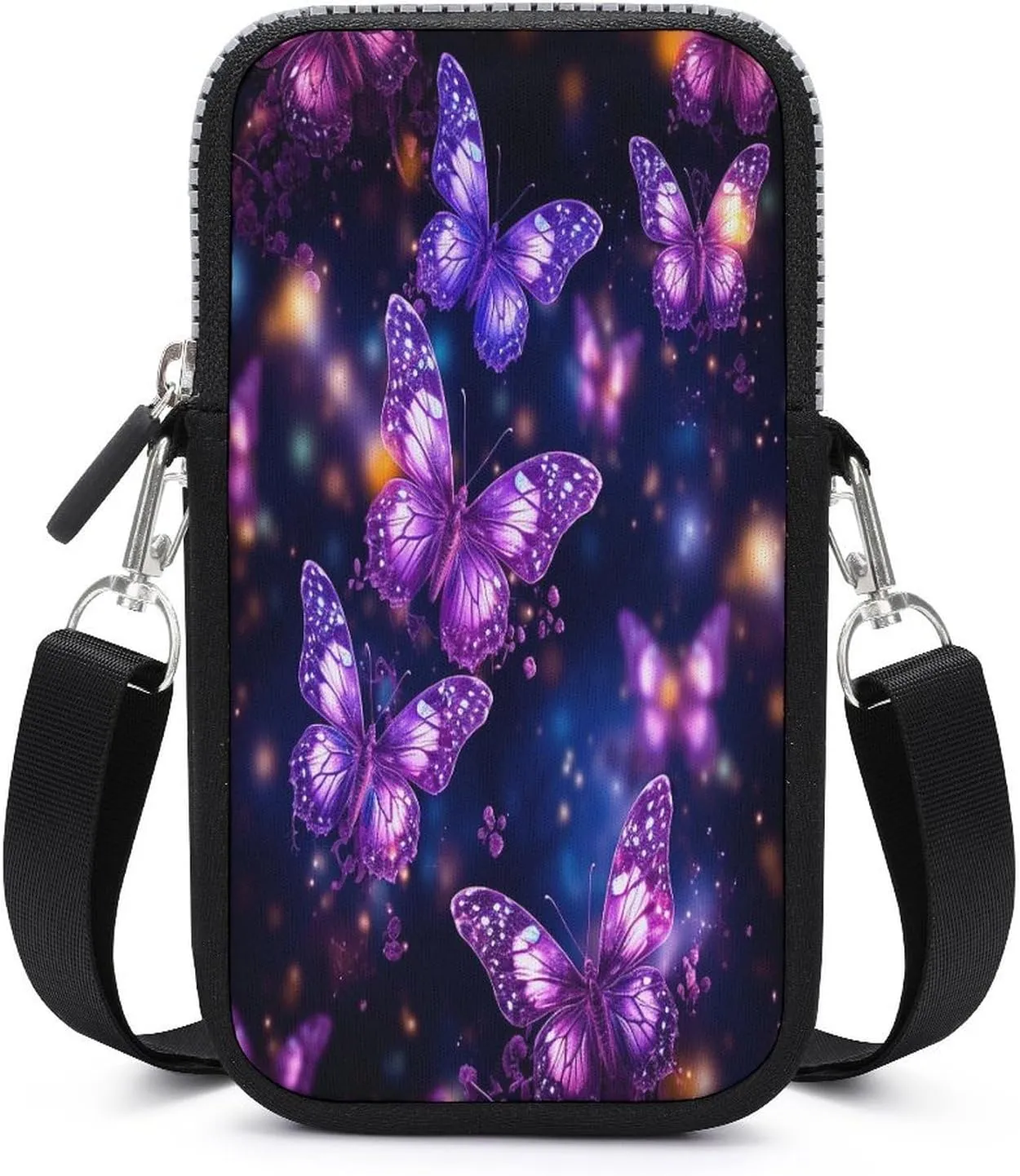 Purple Cute Butterfly Print Small Crossbody Bag for Women,Lightweight Mini Shoulder Bag Wallet Cell Phone Purse For Running,Travel,Commuting