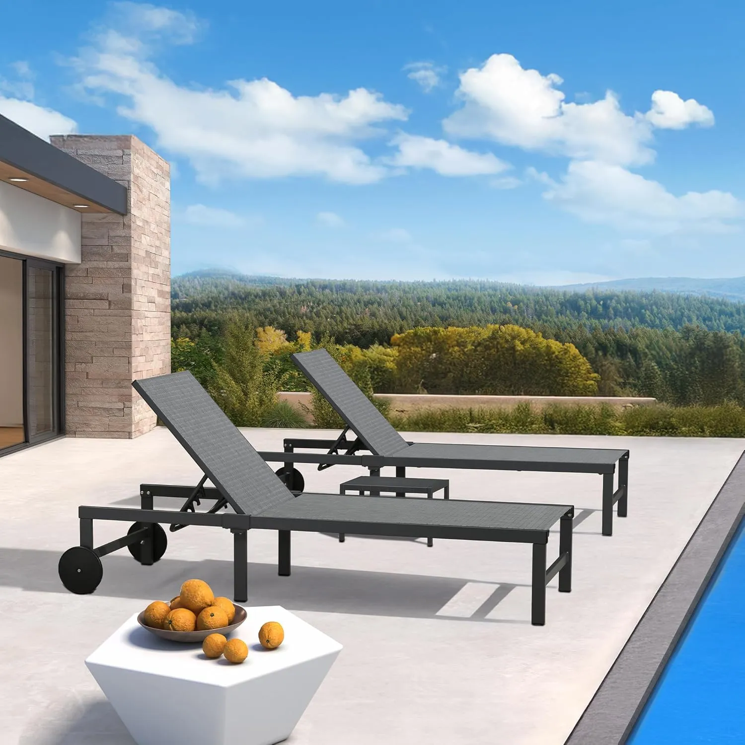 PURPLE LEAF Outdoor Chaise Lounge Chairs Set Adjustable Recliner Chair with Wheels and Table for Poolside Beach Patio Aluminum Reclining Sunbathing Lounger Mixed Grey
