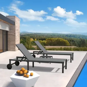 PURPLE LEAF Outdoor Chaise Lounge Chairs Set Adjustable Recliner Chair with Wheels and Table for Poolside Beach Patio Aluminum Reclining Sunbathing Lounger Mixed Grey