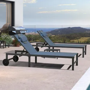 PURPLE LEAF Outdoor Tanning Lounge Chair Set with Face Hole Adjustable Reclining Chairs for Poolside Beach Wheels Pillows and Table Patio Aluminum Sunbathing Lounger Indigo