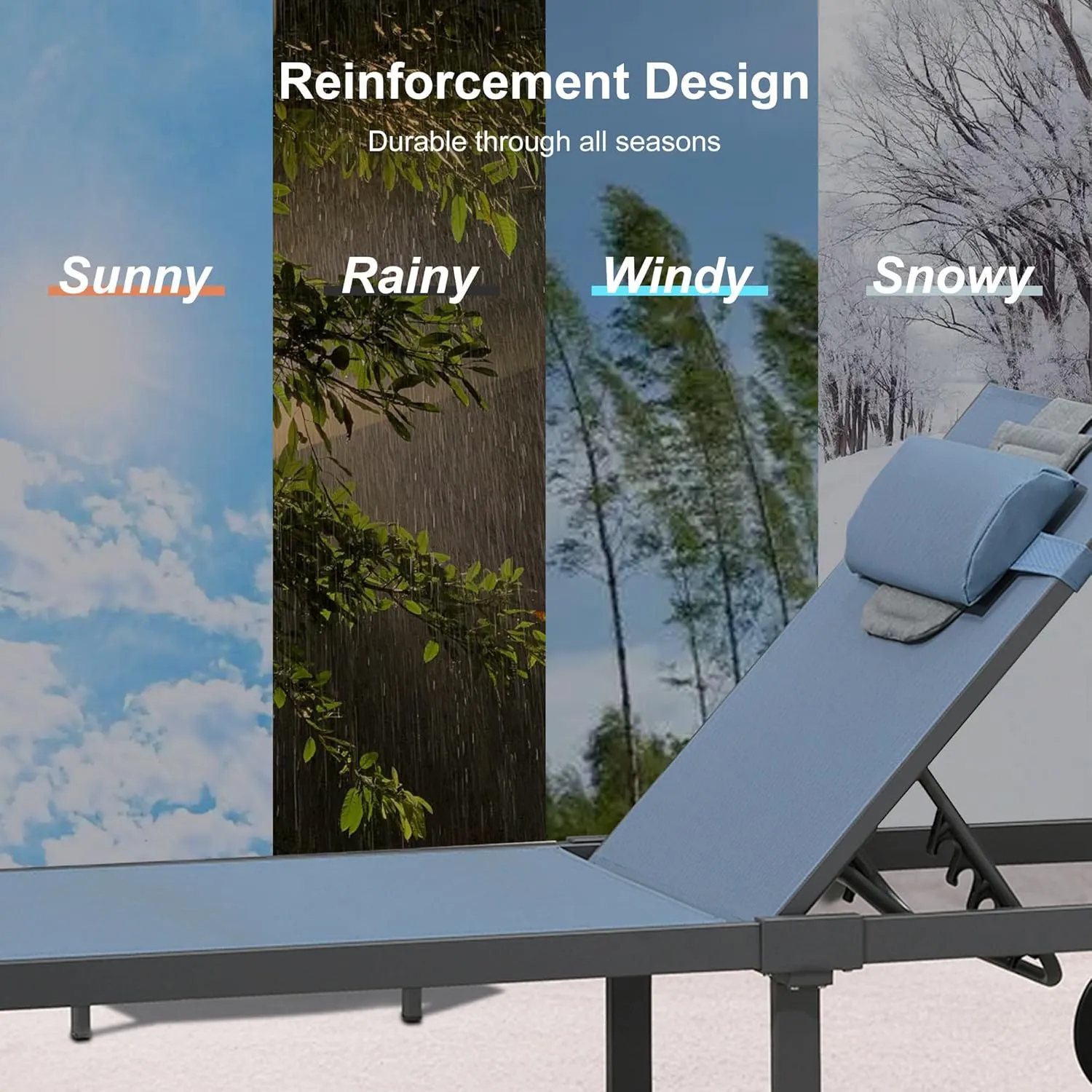 PURPLE LEAF Outdoor Tanning Lounge Chair Set with Face Hole Adjustable Reclining Chairs for Poolside Beach Wheels Pillows and Table Patio Aluminum Sunbathing Lounger Indigo