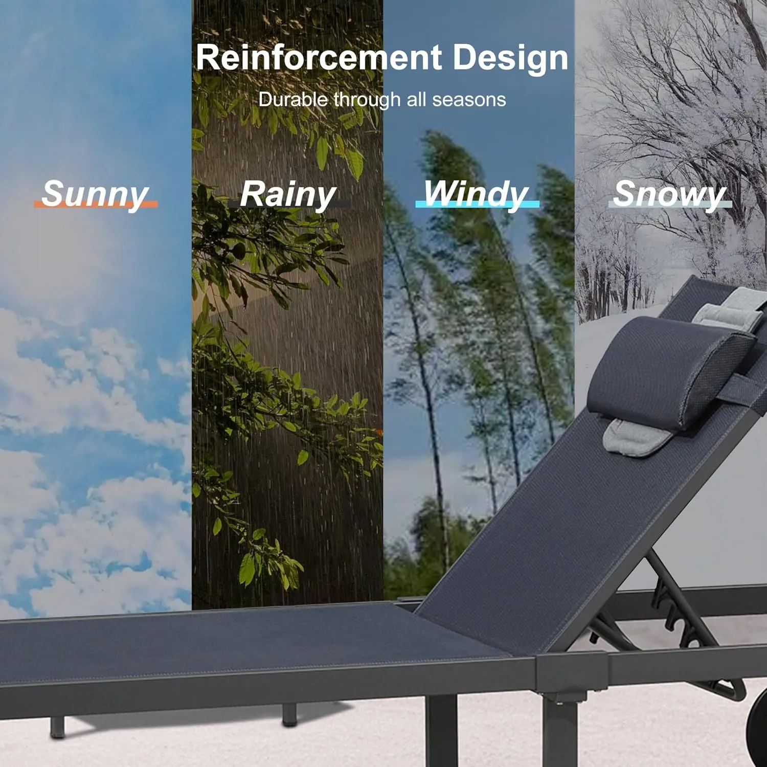 PURPLE LEAF Outdoor Tanning Lounge Chair Set with Face Hole Adjustable Reclining Chairs for Poolside Beach Wheels Pillows and Table Patio Aluminum Sunbathing Lounger Navy Blue