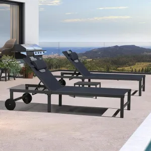 PURPLE LEAF Outdoor Tanning Lounge Chair Set with Face Hole Adjustable Reclining Chairs for Poolside Beach Wheels Pillows and Table Patio Aluminum Sunbathing Lounger Navy Blue