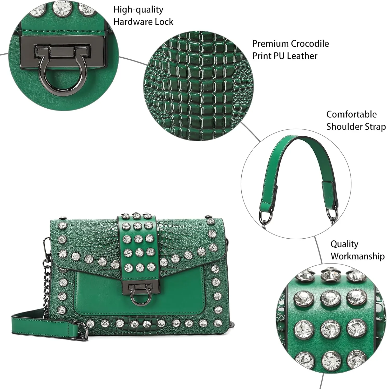 Purse for Women Trendy Leather Shoulder Bag Chain Ladies Crossbody Bags Vintage Crocodile Print Satchel Handbag for Women