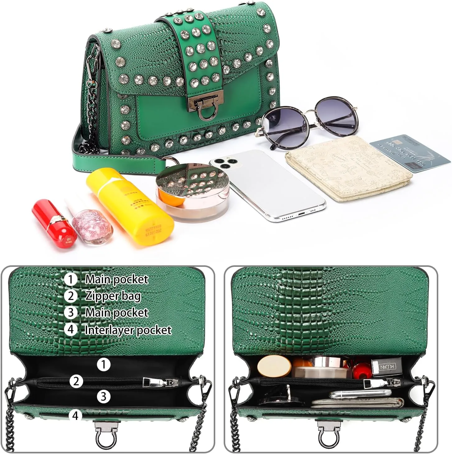 Purse for Women Trendy Leather Shoulder Bag Chain Ladies Crossbody Bags Vintage Crocodile Print Satchel Handbag for Women