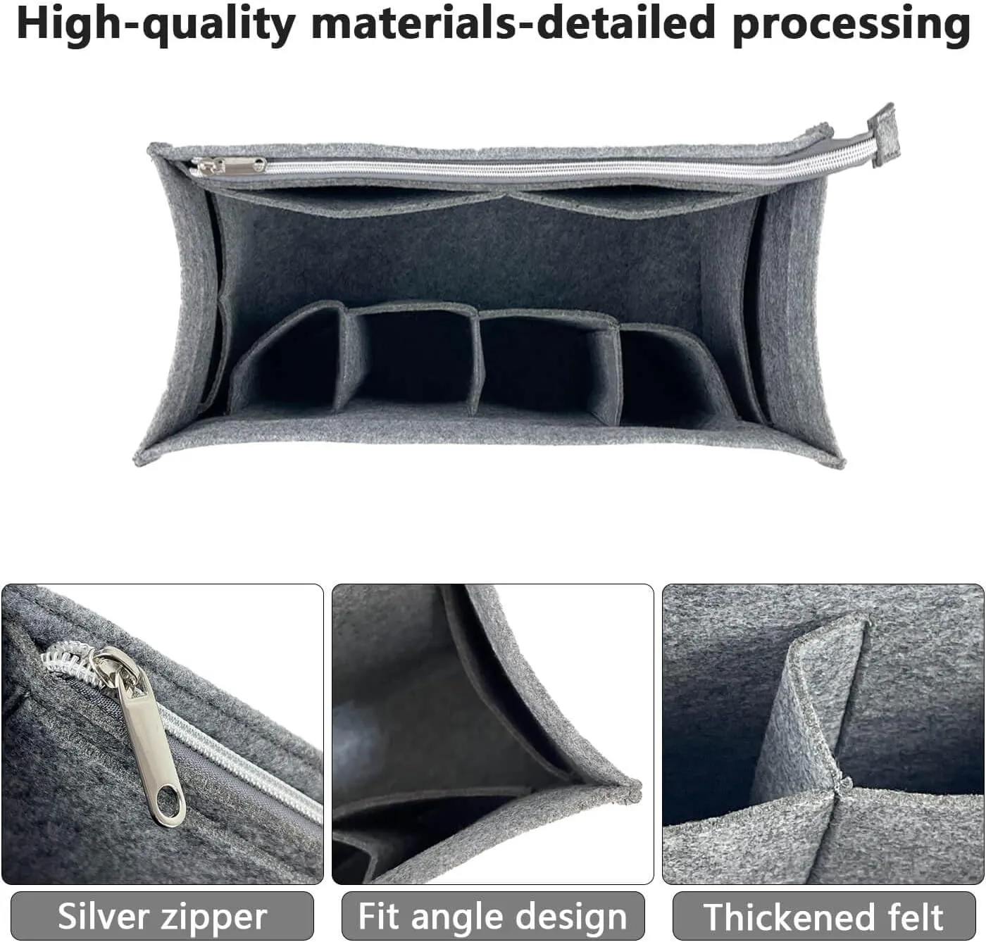 Purse Organizer Compatible with Telfar Bag Large, Tote Bags Organizer Insert with Silver Zipper Pouch, 3MM Premium Felt Insert for Handbag, Sturdy and Durable (For Telfar Large Shopping Bag, Black)