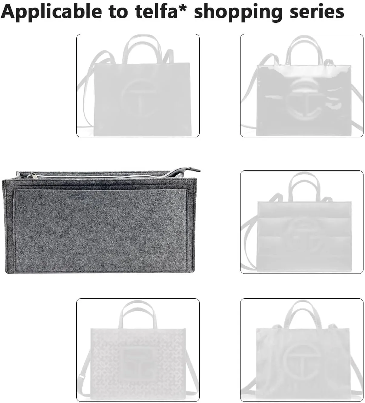 Purse Organizer Compatible with Telfar Bag Large, Tote Bags Organizer Insert with Silver Zipper Pouch, 3MM Premium Felt Insert for Handbag, Sturdy and Durable (For Telfar Large Shopping Bag, Black)