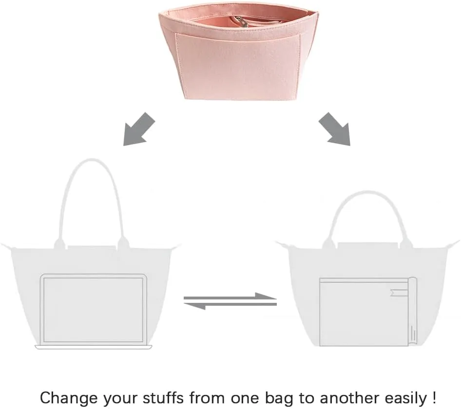 Purse Organizer for Longchamp Le Pliage Handbag, Felt Insert Bag With Pockets for Women's Tote, Pink L