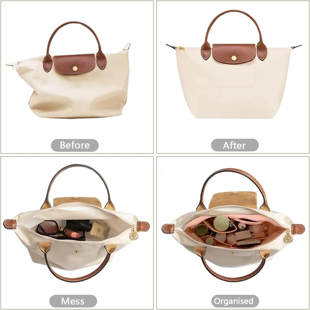 Purse Organizer for Longchamp Le Pliage Handbag, Felt Insert Bag With Pockets for Women's Tote, Pink L