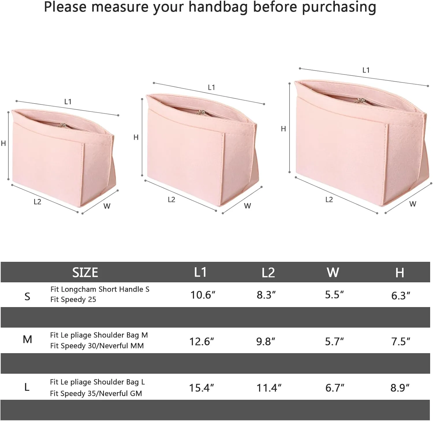 Purse Organizer for Longchamp Le Pliage Handbag, Felt Insert Bag With Pockets for Women's Tote, Pink L