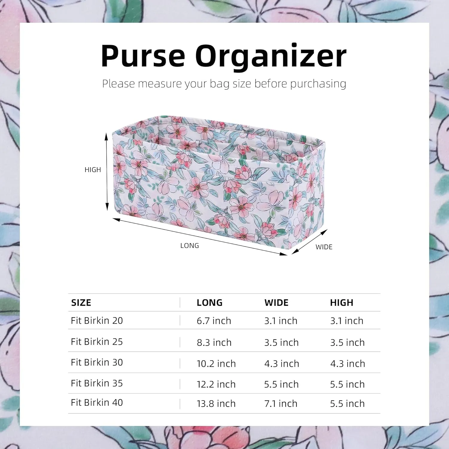 Purse Organizer Insert Fits Birkin 20/25/30/35/40 bags, Lightweight Bag Shaper Liner for Women Luxury Handbag Tote, Soft Inner Bag(BK25,Blooming Peach)