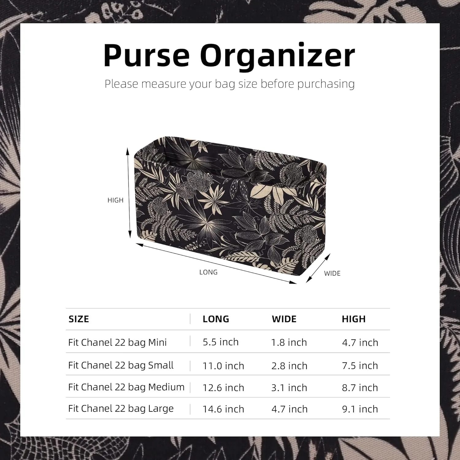 Purse Organizer Insert Fits Chanel 22bags, Lightweight Bag Shaper for Women Luxury Handbag Tote, Soft Inner Bag(22bag Large, Dark Fragrance)