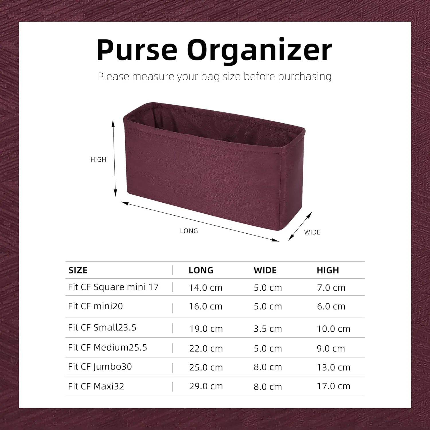 Purse Organizer Insert Fits Chanel Classic Flap Bags, Lightweight Bag Shaper for Women Luxury Handbag Tote, Soft Inner Bag(CF Maxi32,Purplish Red)