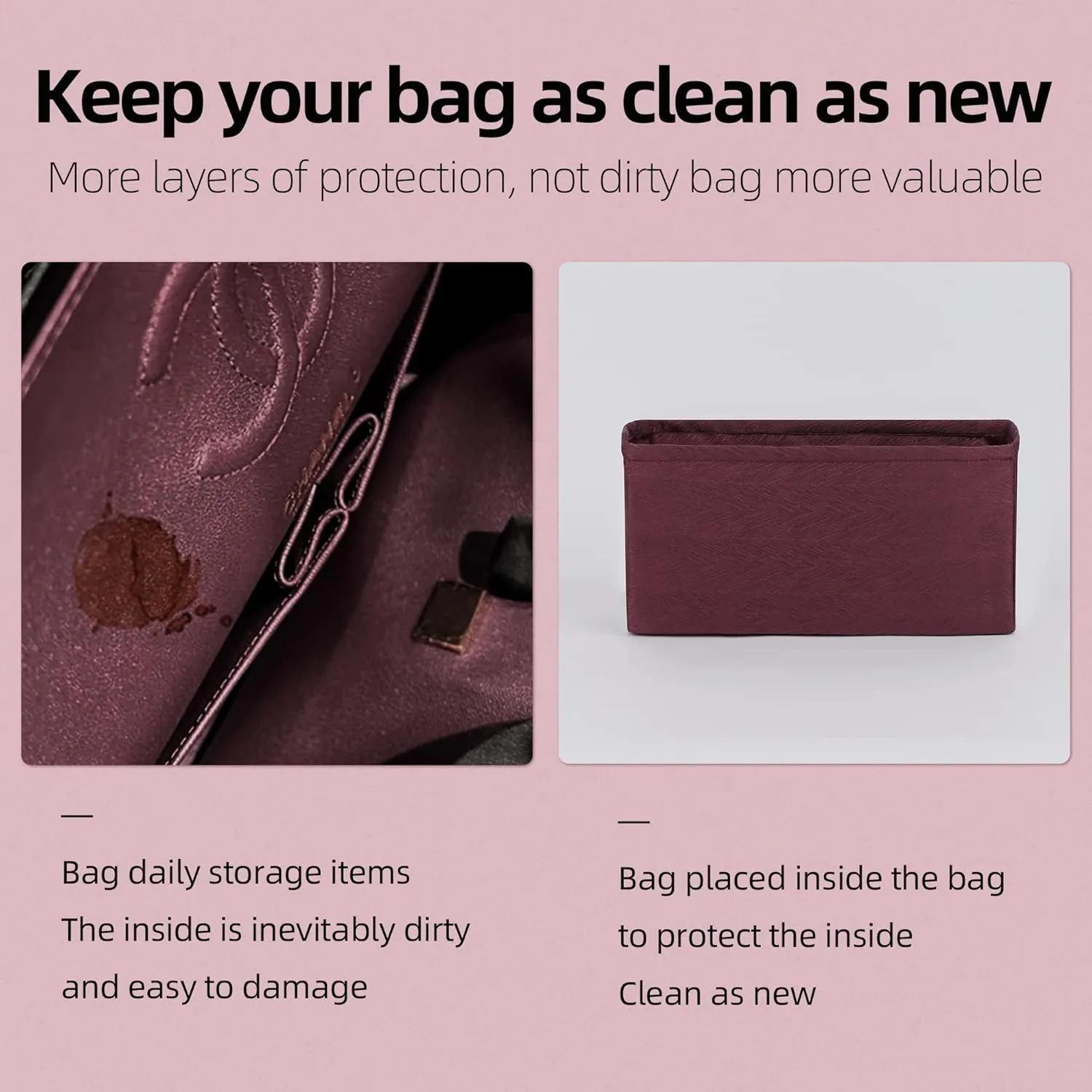 Purse Organizer Insert Fits Chanel Classic Flap Bags, Lightweight Bag Shaper for Women Luxury Handbag Tote, Soft Inner Bag(CF Maxi32,Purplish Red)