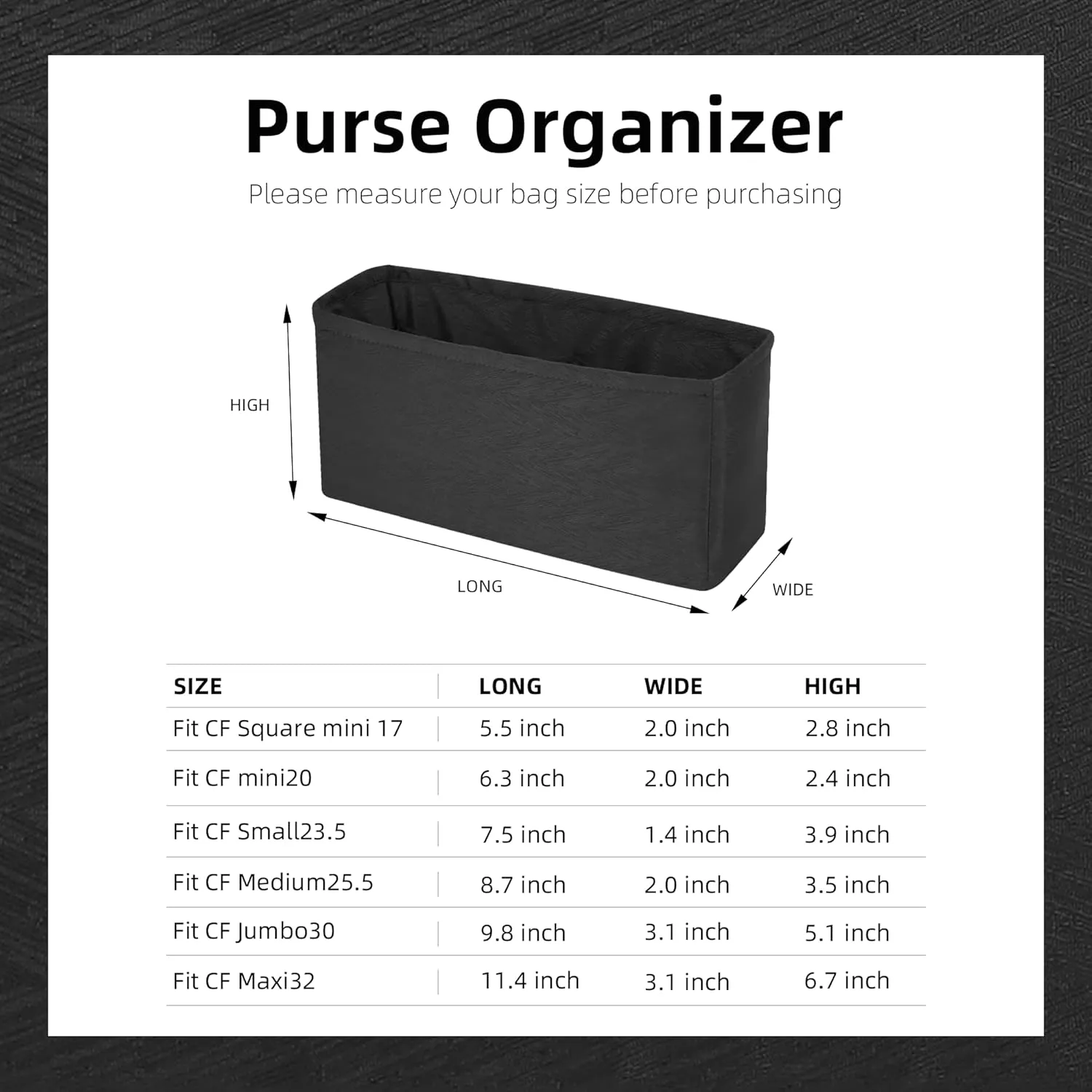 Purse Organizer Insert Fits Chanel Classic Flap Bags, Lightweight Bag Shaper for Women Luxury Handbag Tote, Soft Inner Bag(CF Medium 25.5, Black)