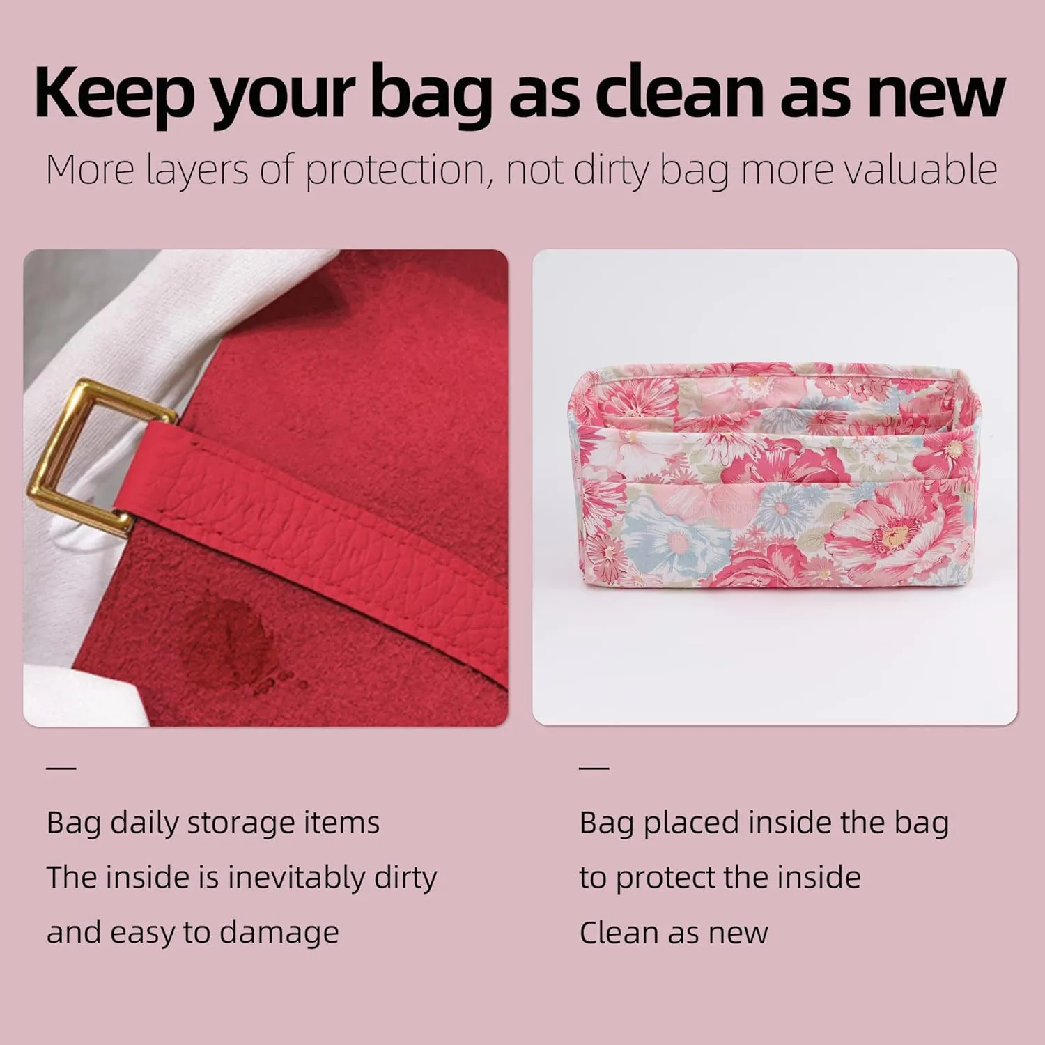 Purse Organizer Insert Fits Chanel Woc bags, Lightweight Bag Shaper for Women Luxury Handbag Tote, Soft Inner Bag (Chanel Woc, Blooming)