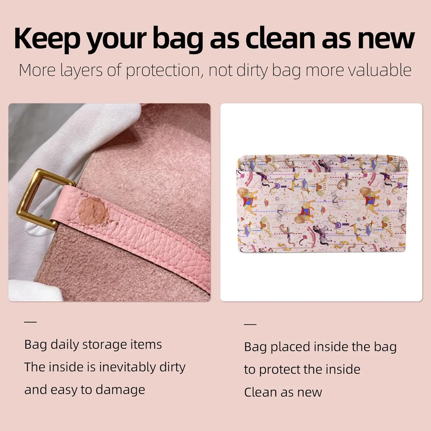 Purse Organizer Insert Fits Chanel Woc bags, Lightweight Bag Shaper for Women Luxury Handbag Tote, Soft Inner Bag (Chanel Woc, Circus (Pink))