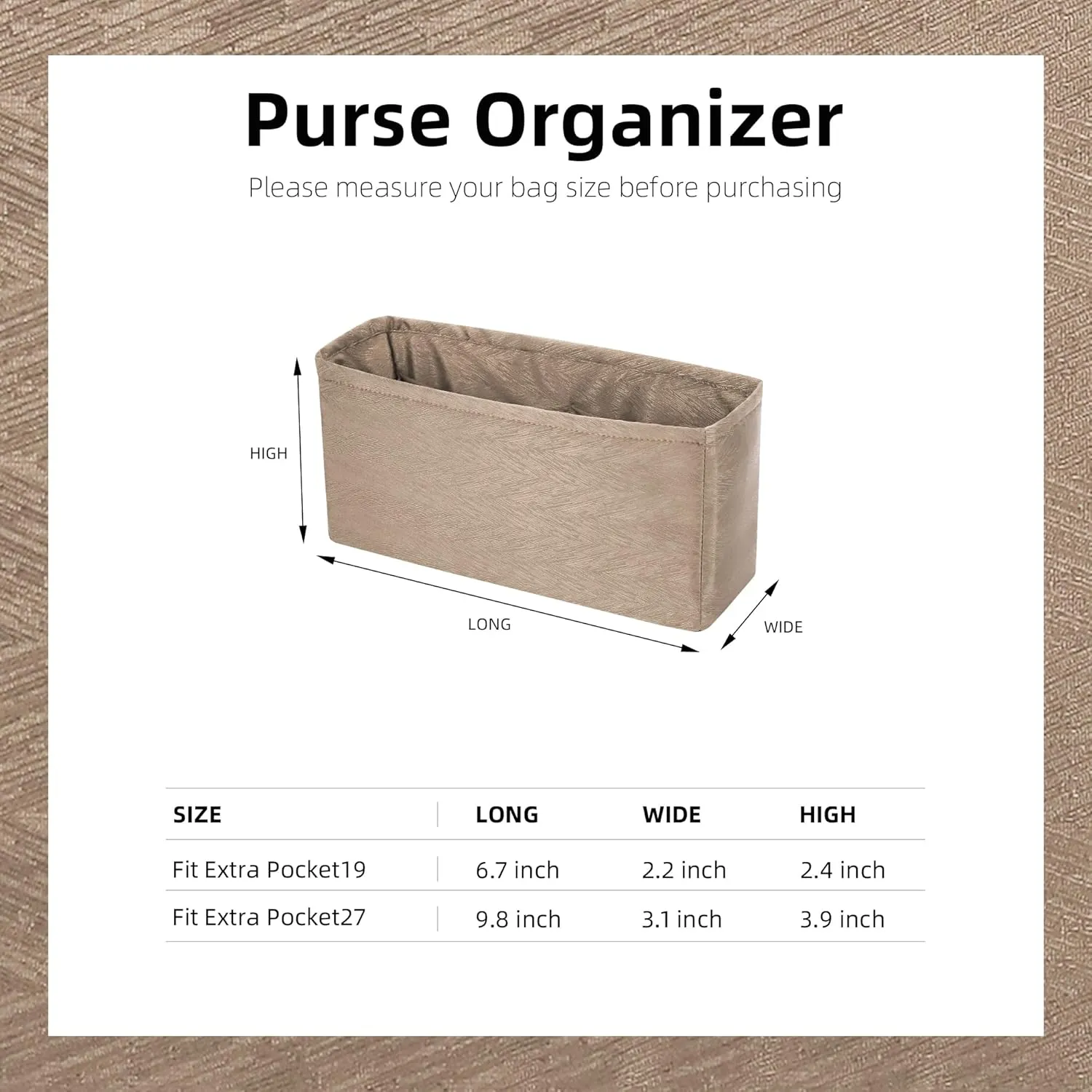 Purse Organizer Insert Fits Extra Pocket L19/L27, Lightweight Bag Shaper for Women Luxury Handbag Tote, Soft Inner Bag(L19,Grey Tea)