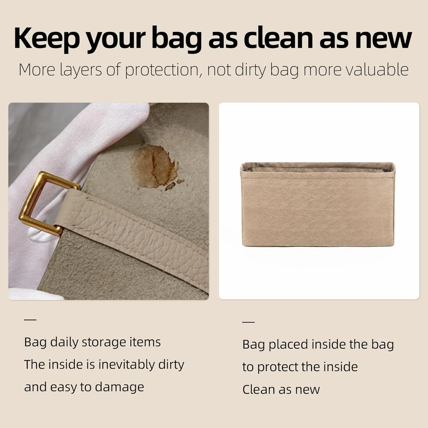 Purse Organizer Insert Fits Extra Pocket L19/L27, Lightweight Bag Shaper for Women Luxury Handbag Tote, Soft Inner Bag(L19,Grey Tea)
