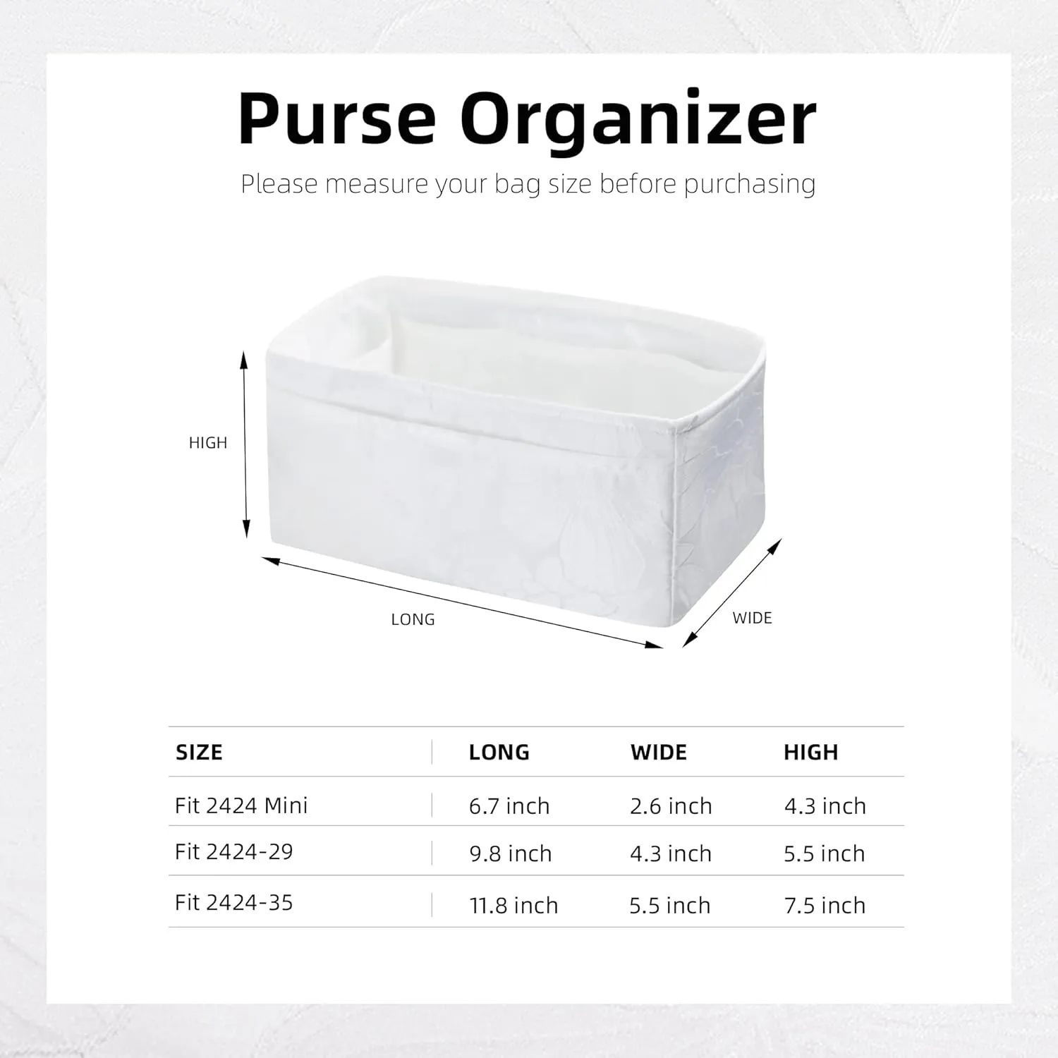 Purse Organizer Insert fits Kelly24/24 mini/29/35 bags, Lightweight Bag organizer for Women Luxury Handbag Tote, Soft Inner Bag (24/24-29, Snowflake)