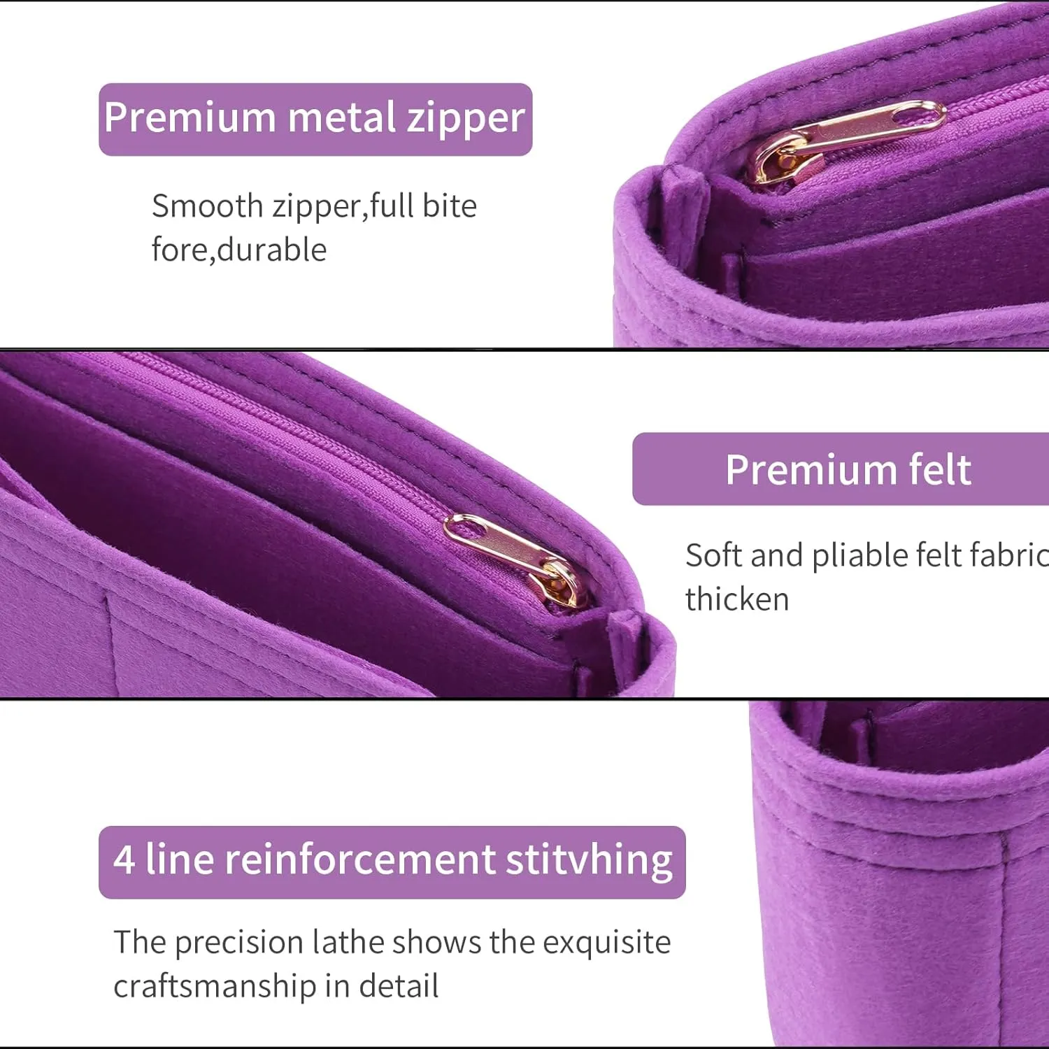 Purse Organizer Insert for Chanel Classic Flap mini Bag Organizer Insert Handbag (Violet, Mini)