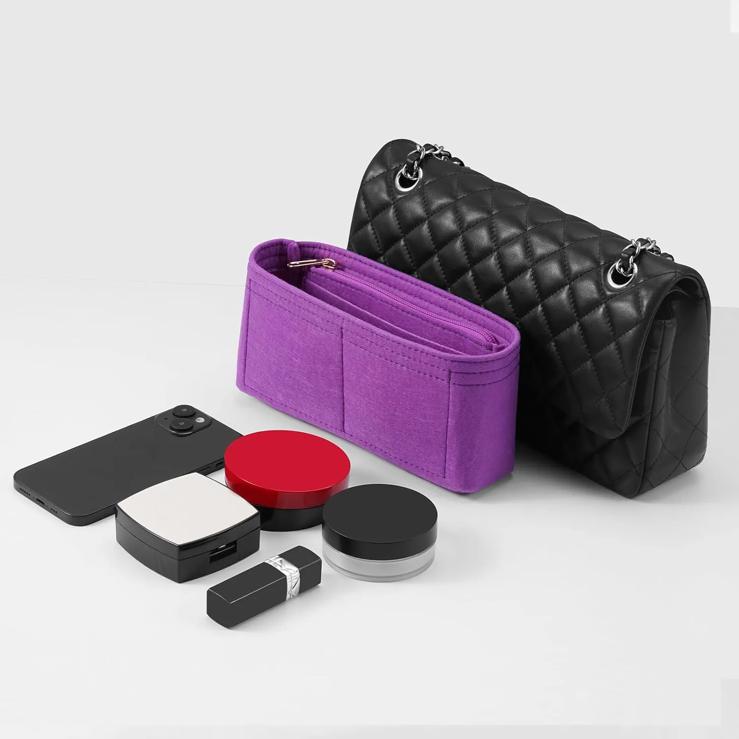 Purse Organizer Insert for Chanel Classic Flap mini Bag Organizer Insert Handbag (Violet, Mini)