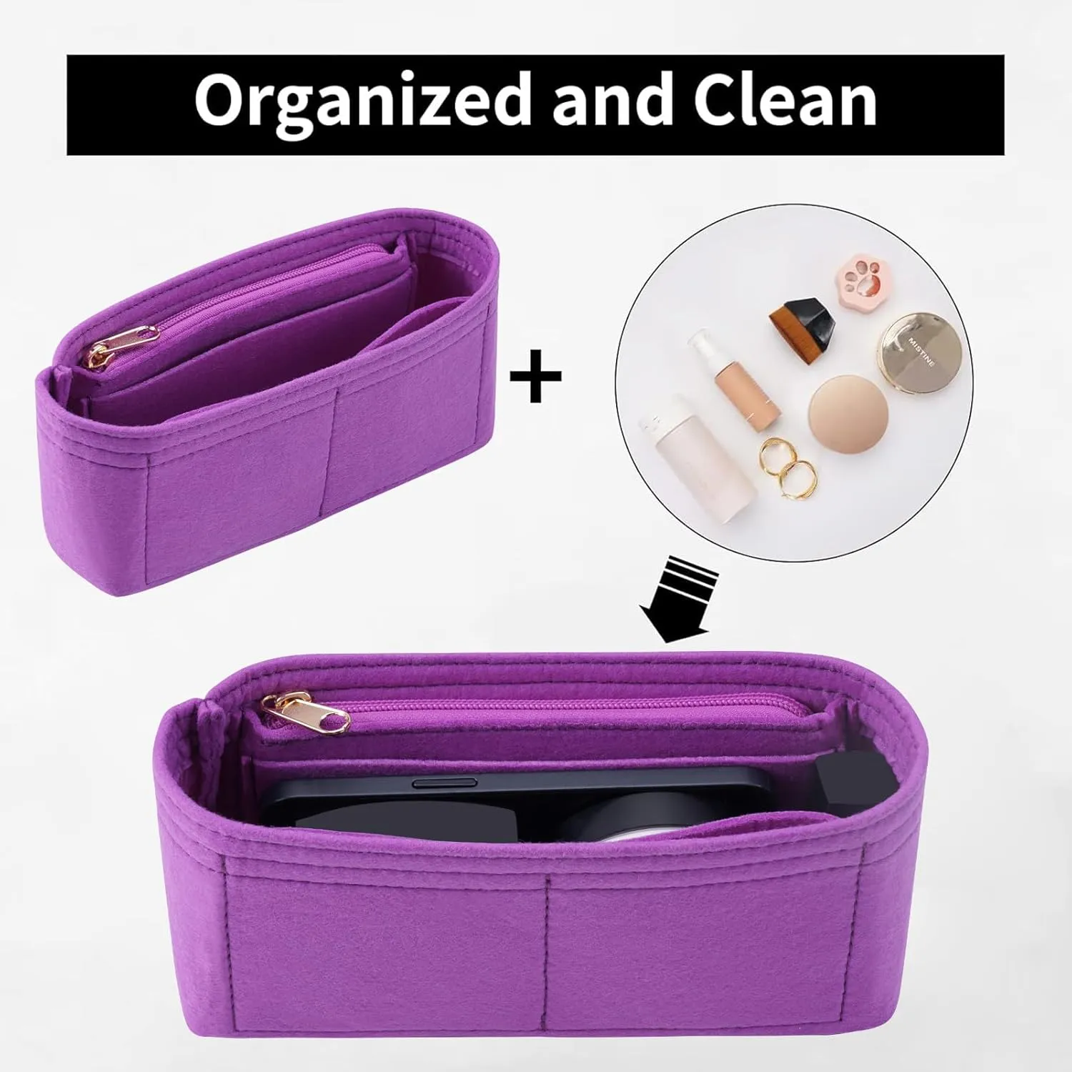 Purse Organizer Insert for Chanel Classic Flap mini Bag Organizer Insert Handbag (Violet, Mini)