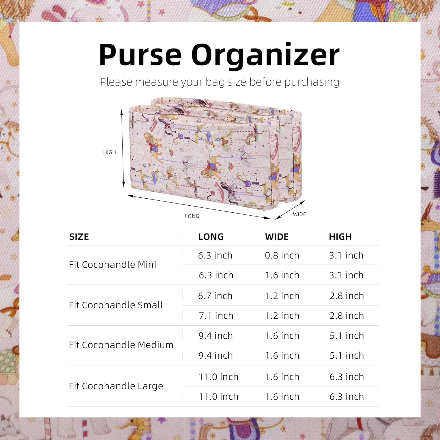 Purse Organizer Insert for Chanel Cocohandle Mini/S/M/L, Lightweight Handbag Tote Organizer Liner,Soft Inner Bag(Small,Circus(Pink))