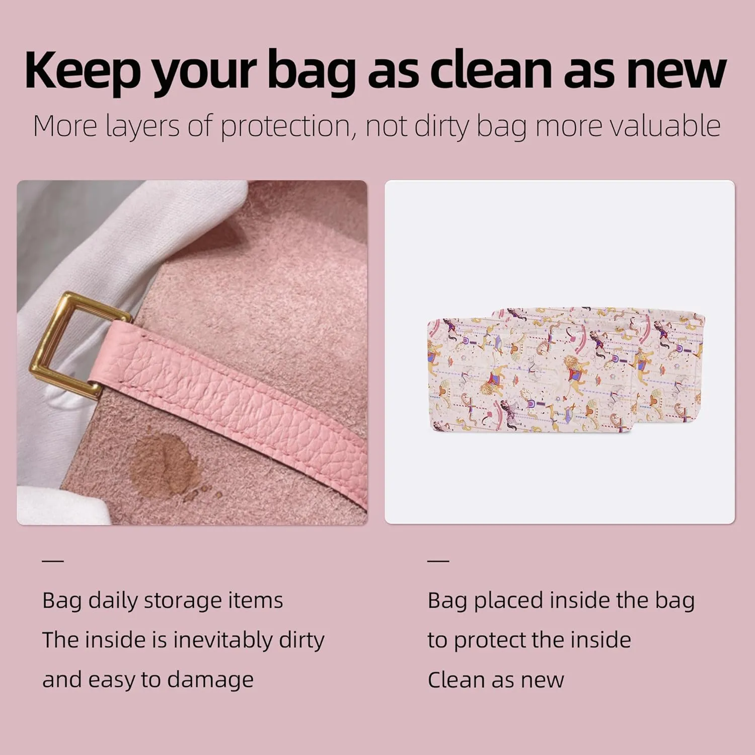 Purse Organizer Insert for Chanel Cocohandle Mini/S/M/L, Lightweight Handbag Tote Organizer Liner,Soft Inner Bag(Small,Circus(Pink))