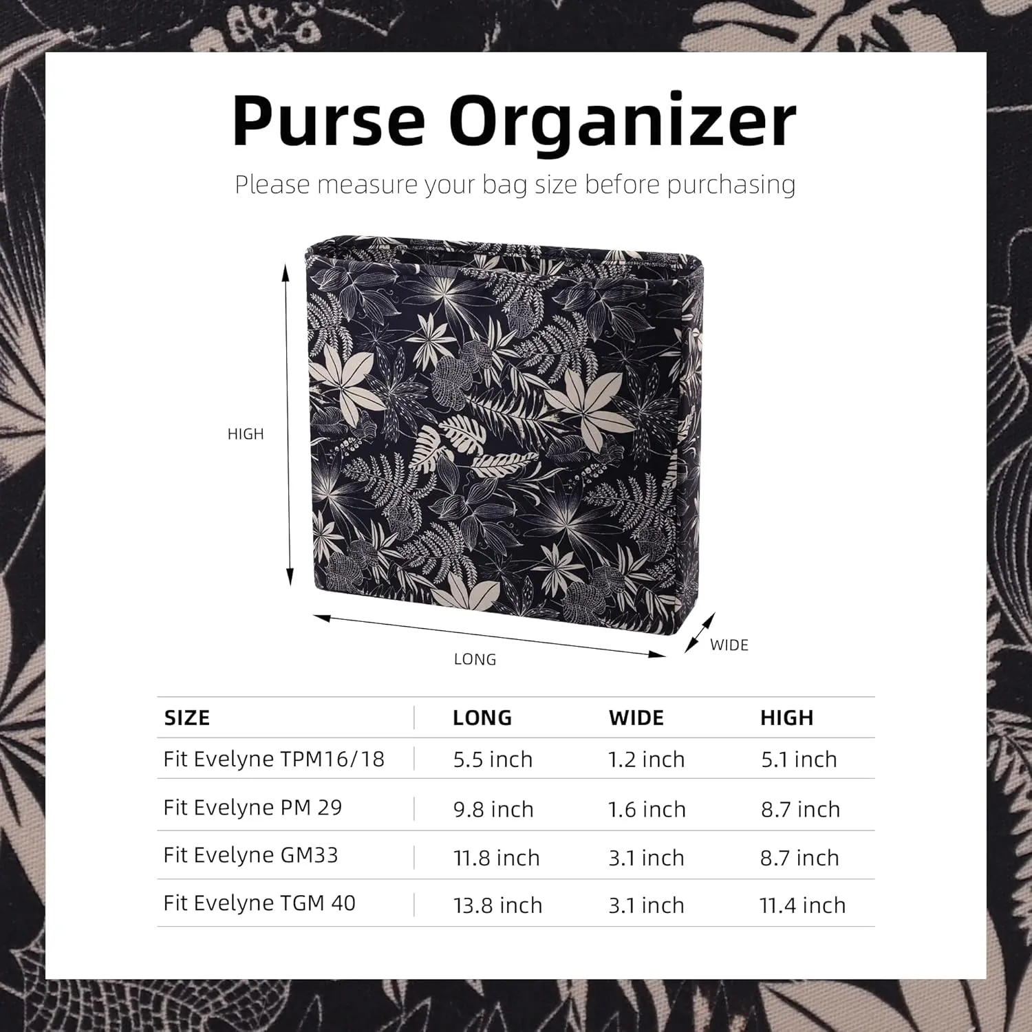 Purse Organizer Insert For Evelyne TPM/PM/GM/TGM, Lightweight Bag Shaper Liner, Soft Luxury Handbag Tote Inner Bag(PM-29,Dark Fragrance)