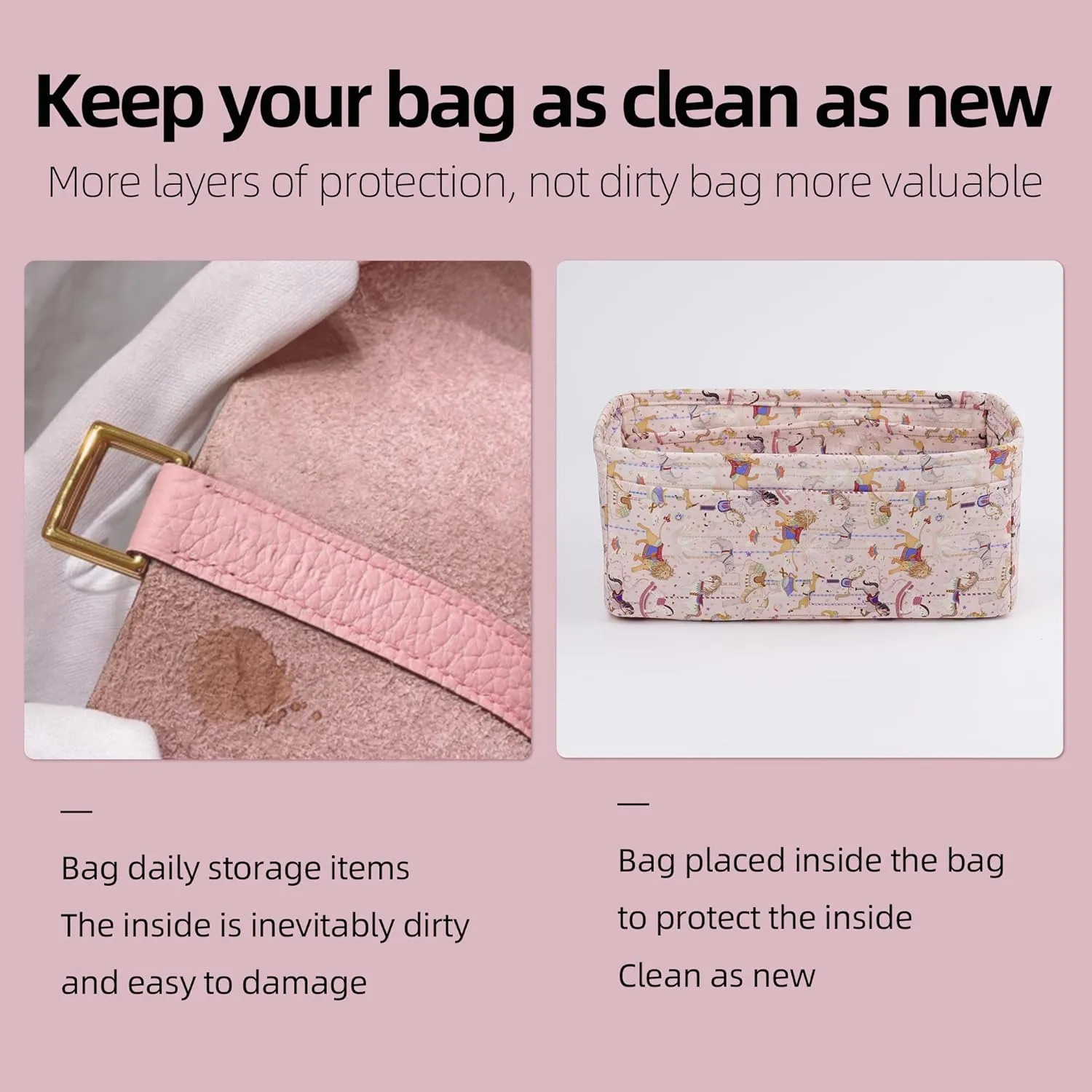 Purse Organizer Insert for Herbag 31/39/50, Lightweight Bag Shaper Liner, Soft Luxury Handbag Tote Inner Bag (Herbag31, Circus(Pink))