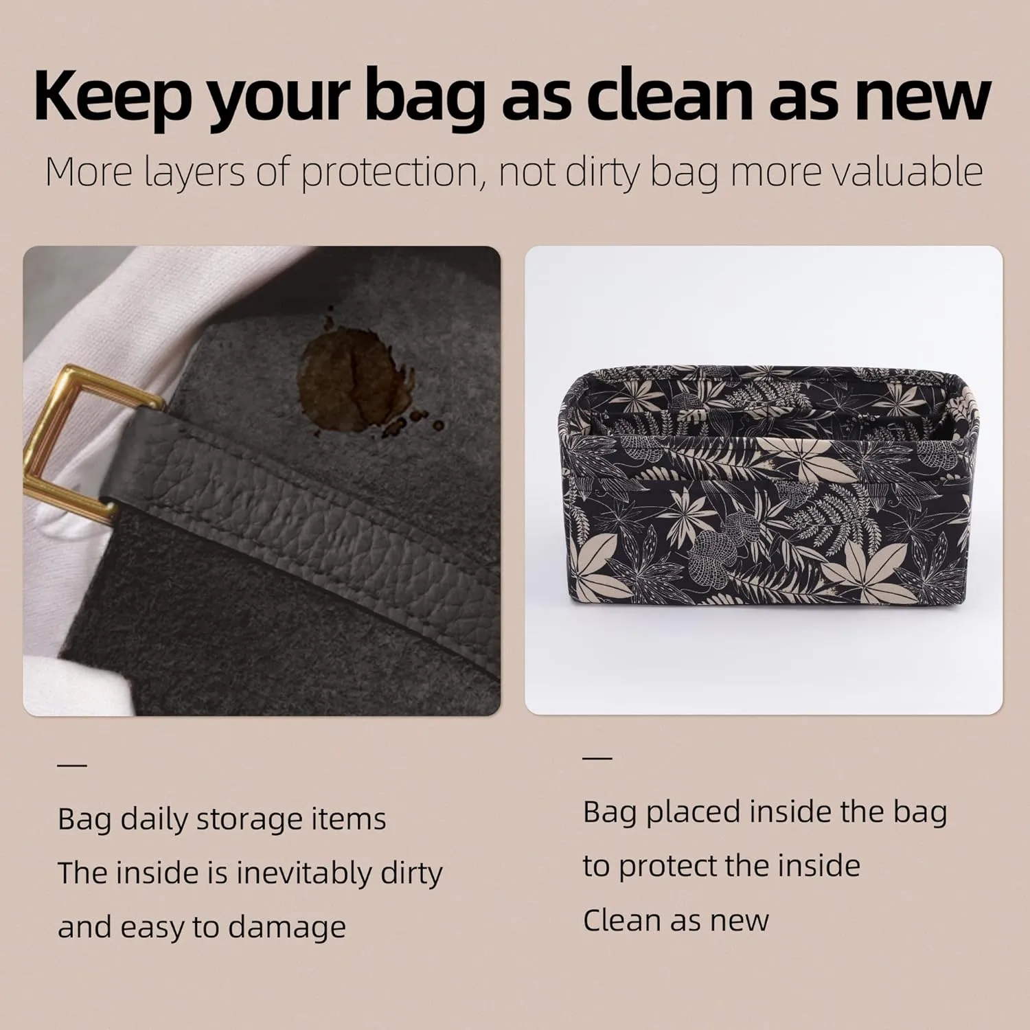 Purse Organizer Insert for Herbag 31/39/50, Lightweight Bag Shaper Liner, Soft Luxury Handbag Tote Inner Bag (Herbag31, Dark Fragrance)