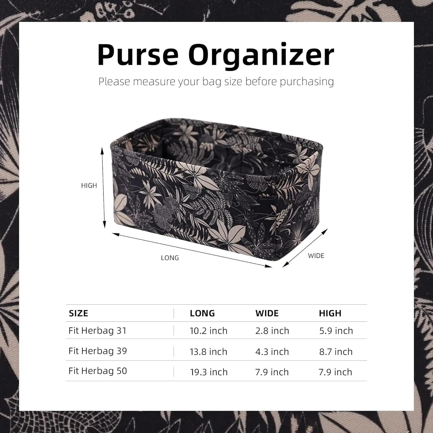 Purse Organizer Insert for Herbag 31/39/50, Lightweight Bag Shaper Liner, Soft Luxury Handbag Tote Inner Bag (Herbag31, Dark Fragrance)