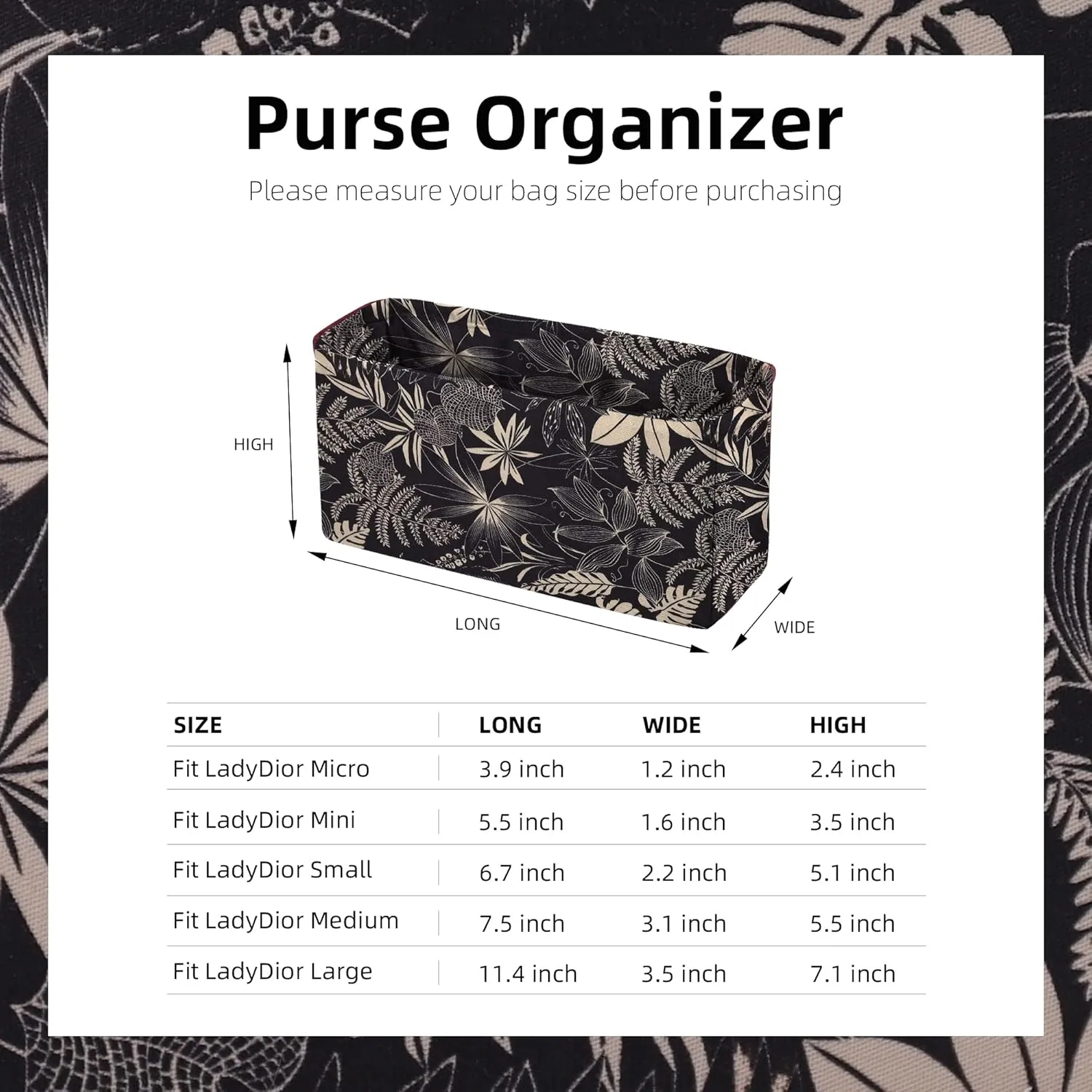 Purse Organizer Insert for LadyDior Bags, Soft Handbag Tote Organizer Liner, Women Luxury Handbag Tote Inner Bag(Small, Dark Fragrance)