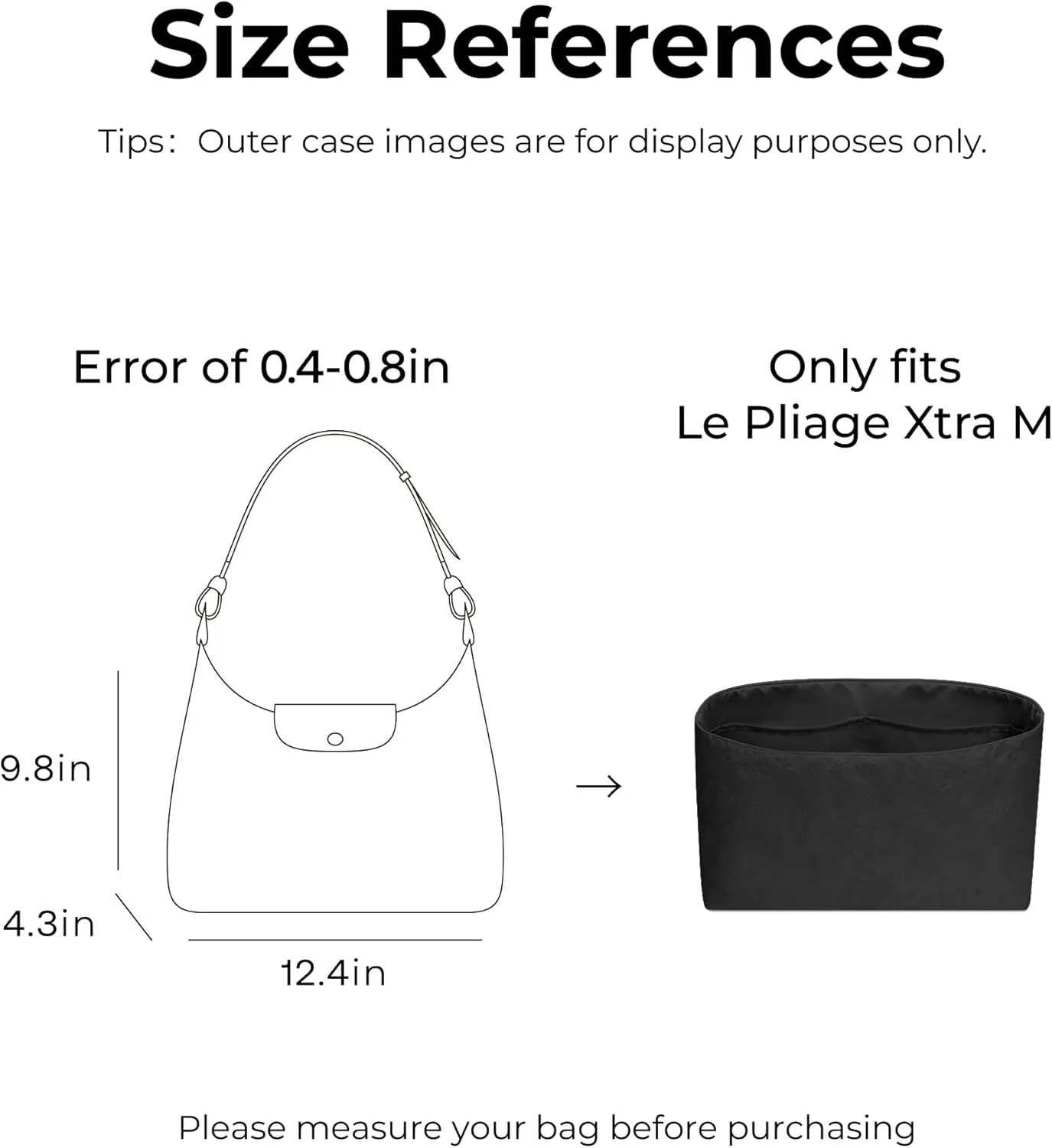Purse Organizer Insert for Longchamp Le Pliage Xtra M Hobo Bag, Custom Fit Inside Premium Matte Black Lightweight WaterResistant Purse Insert with Cup Holder Accessories