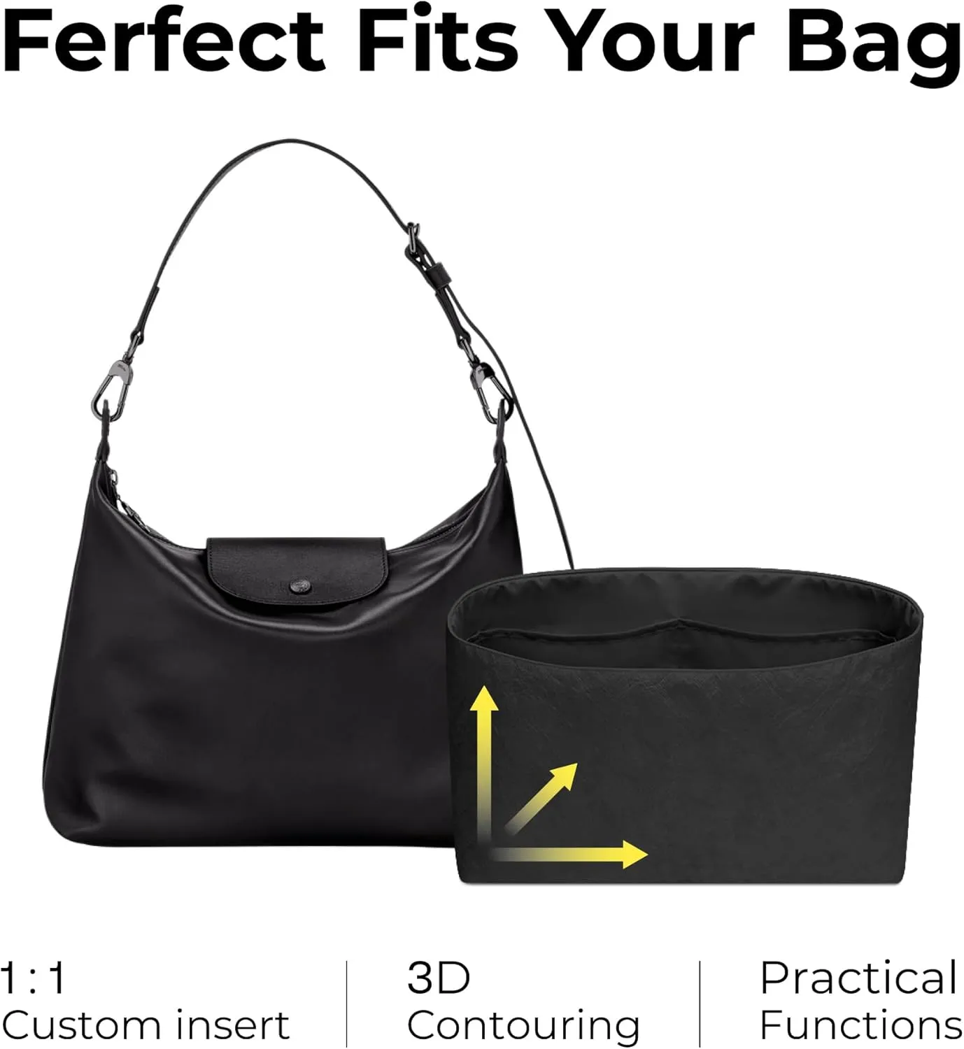 Purse Organizer Insert for Longchamp Le Pliage Xtra M Hobo Bag, Custom Fit Inside Premium Matte Black Lightweight WaterResistant Purse Insert with Cup Holder Accessories