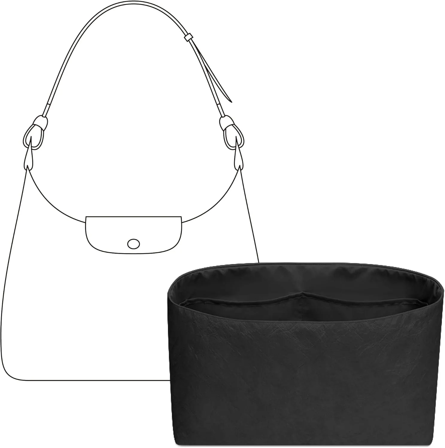 Purse Organizer Insert for Longchamp Le Pliage Xtra M Hobo Bag, Custom Fit Inside Premium Matte Black Lightweight WaterResistant Purse Insert with Cup Holder Accessories