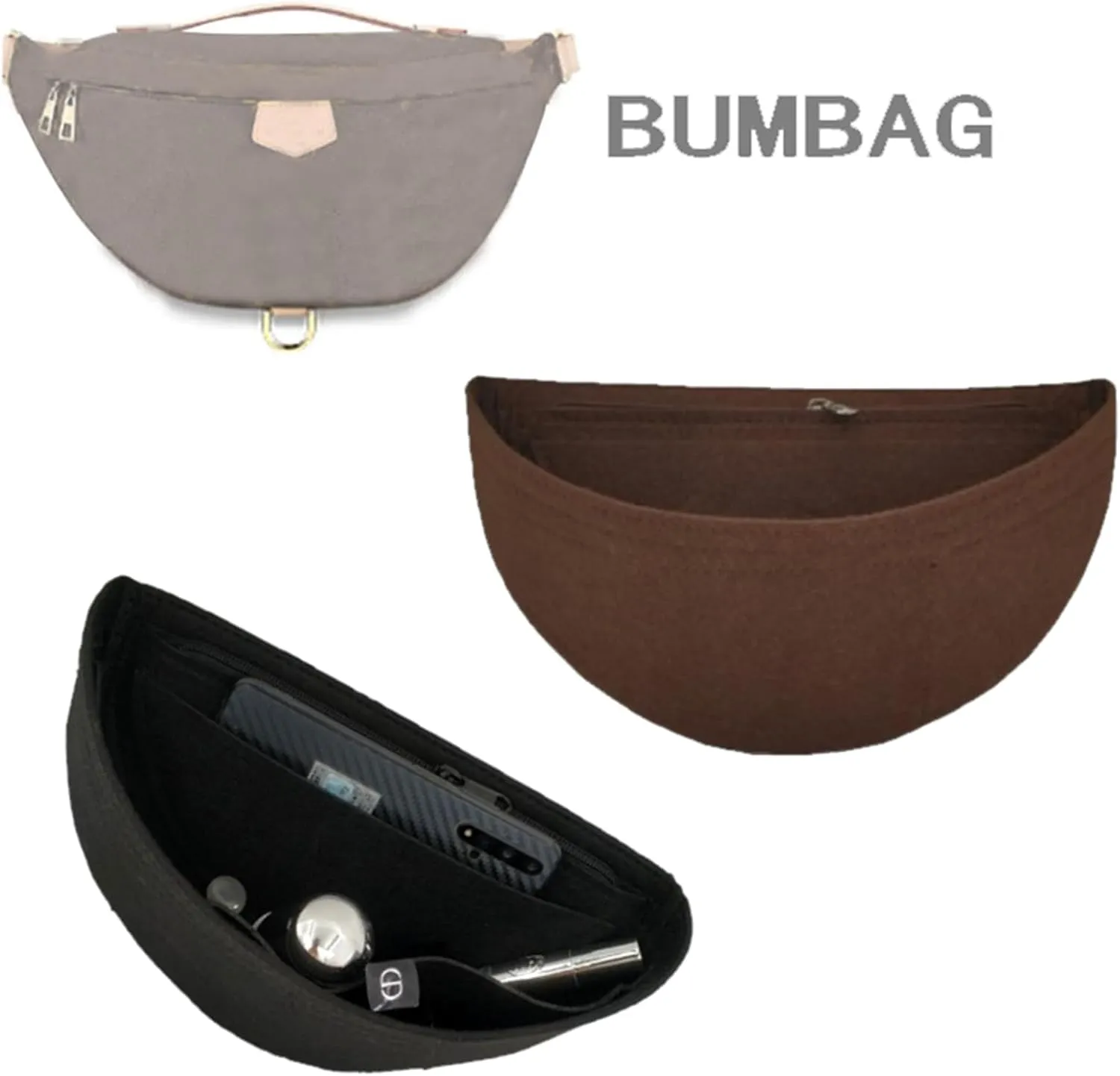 Purse Organizer Insert for Waistpack Inner Sleeve BUMBAG Lining Bag Storage Bag2047black