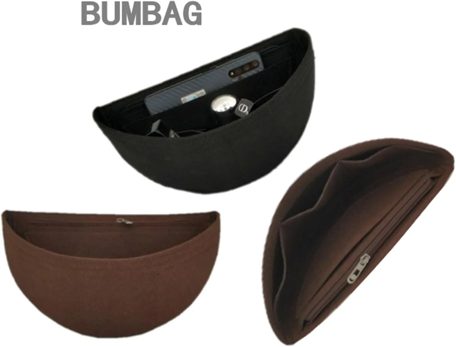 Purse Organizer Insert for Waistpack Inner Sleeve BUMBAG Lining Bag Storage Bag2047black