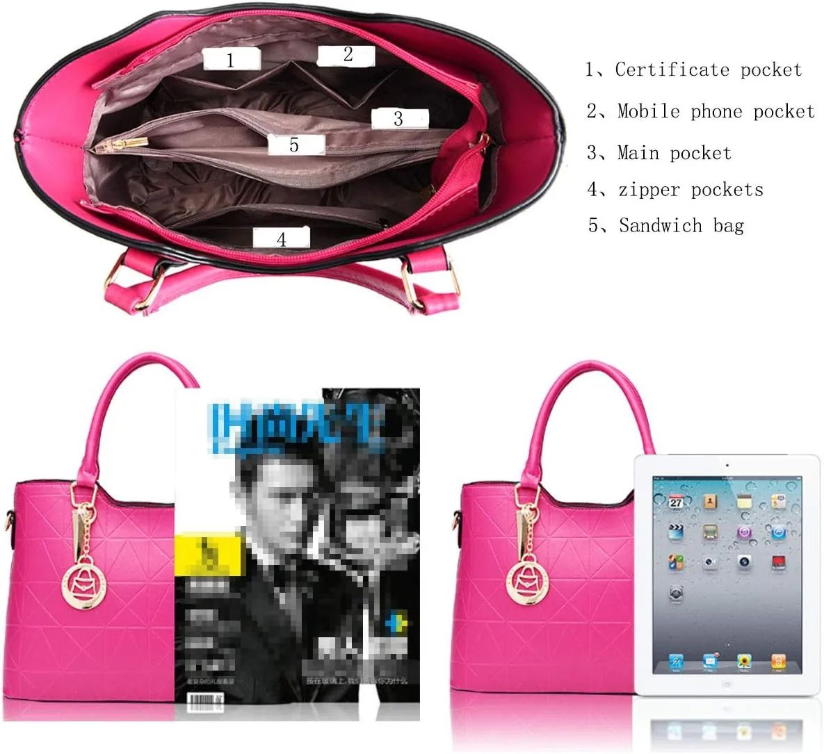 Purses and Handbags for Women Fashion Ladies PU Leather Top Handle Satchel Shoulder Tote Bags