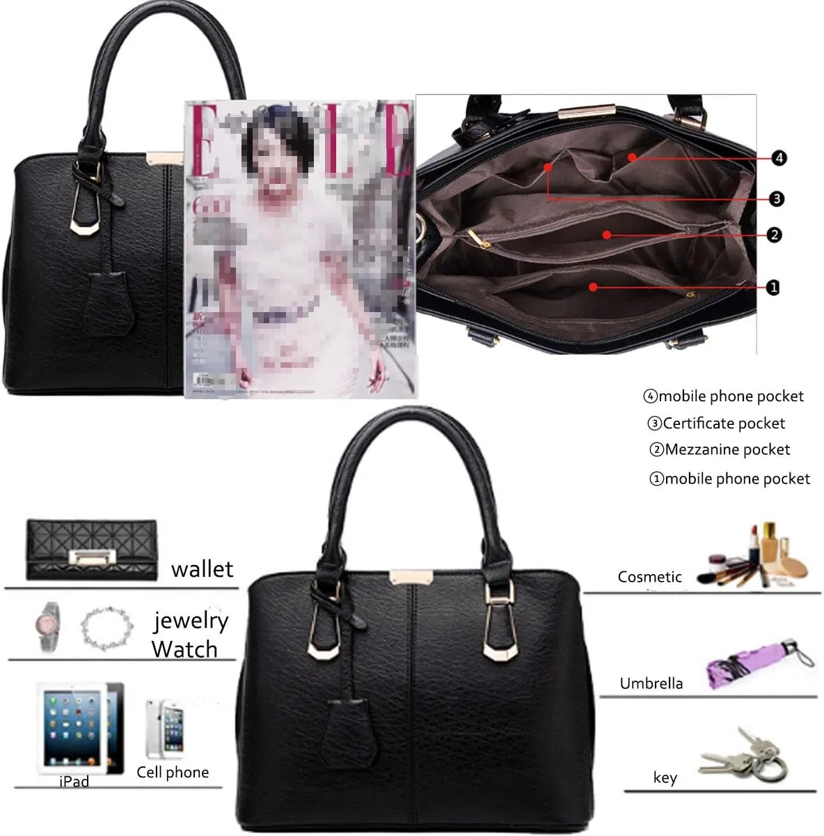 Purses and Handbags for Women Fashion Ladies PU Leather Top Handle Satchel Shoulder Tote Bags