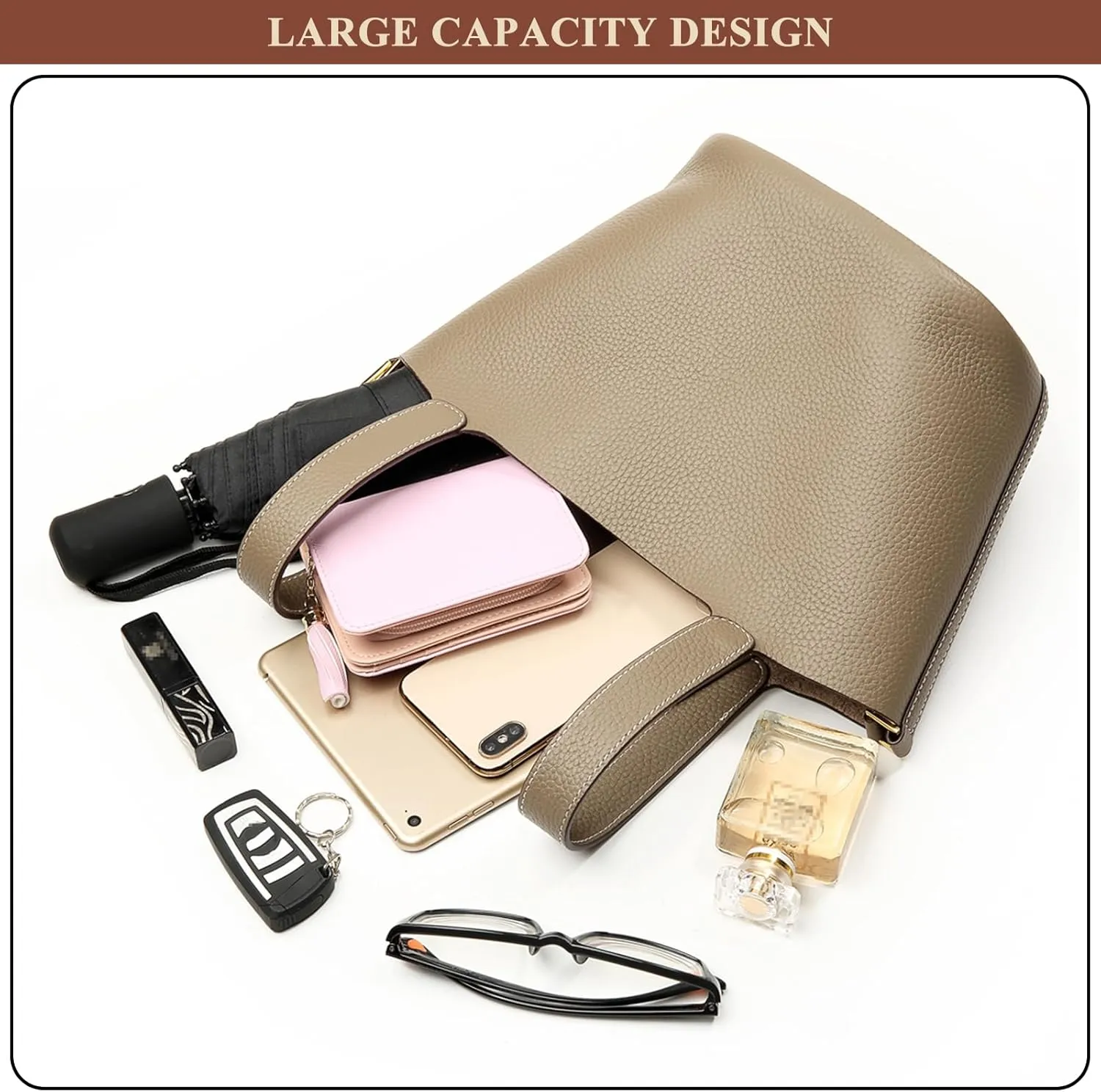 Purses and Handbags for Women Genuine Leather Small Bucket Bag Satchel Ladies Stylish Lock Design Soft Shoulder Bags
