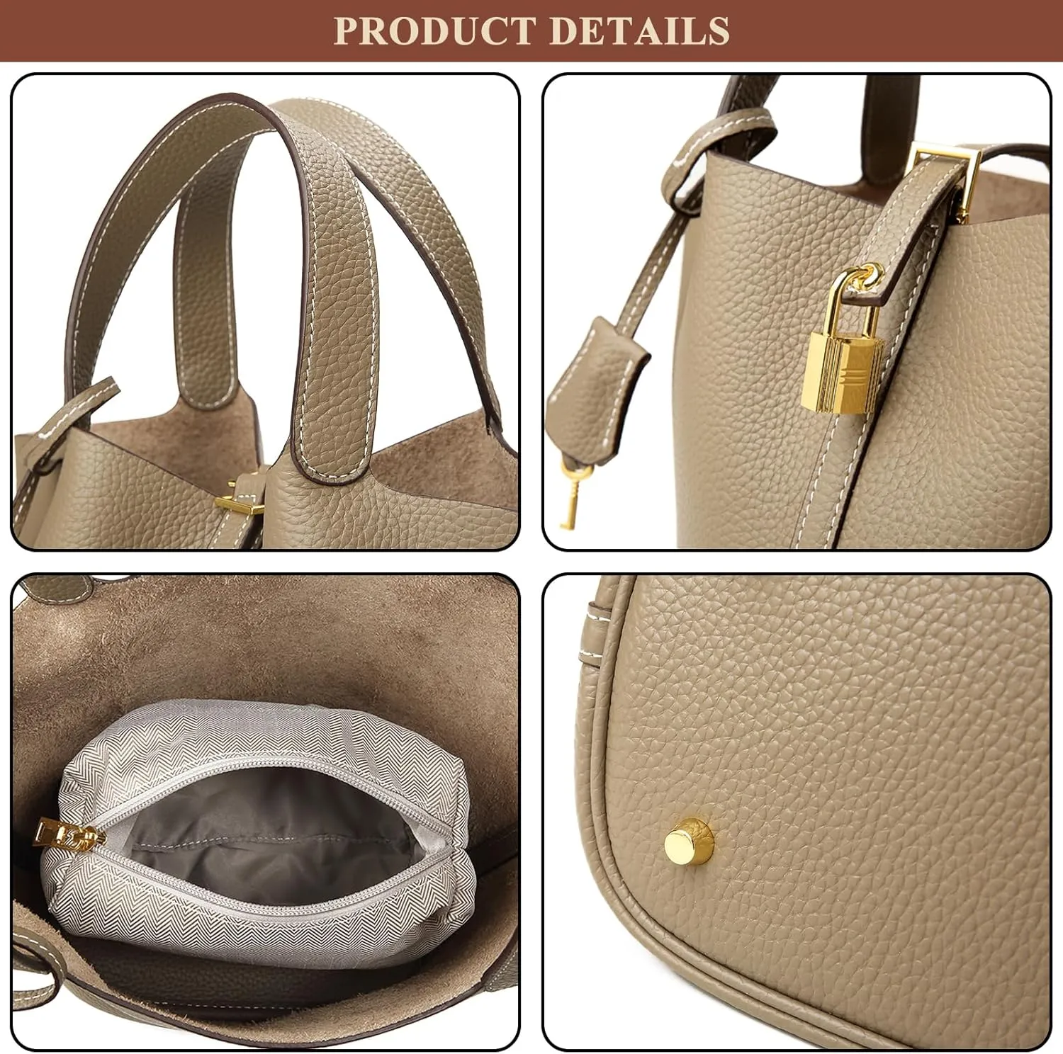 Purses and Handbags for Women Genuine Leather Small Bucket Bag Satchel Ladies Stylish Lock Design Soft Shoulder Bags