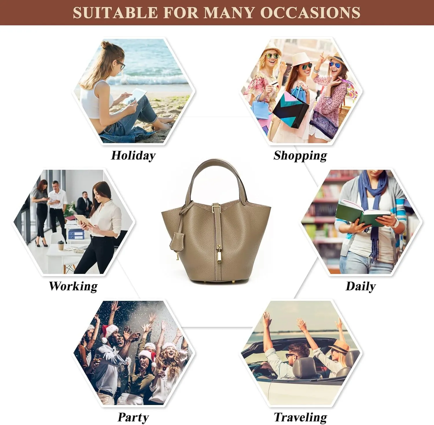 Purses and Handbags for Women Genuine Leather Small Bucket Bag Satchel Ladies Stylish Lock Design Soft Shoulder Bags